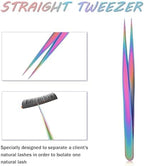 2pcs Precision Nail Art Eyelash Extension Tweezers - Stainless Steel False Lash Application Tools, Curved & Straight Tip