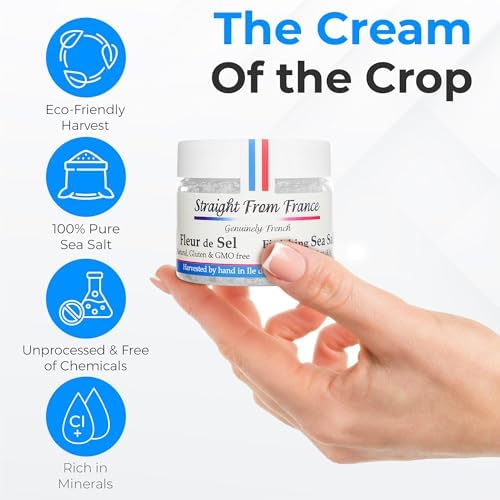 Straight from France Genuinely French, Authentic French Fleur De Sel, Unrefined Hand Harvested Finishing Sea Salt Rich in Minerals and Electrolytes 1.5 Oz
