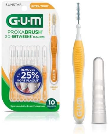 GUM Proxabrush Go-Betweens - Ultra Tight- Interdental Brushes - Soft Bristled Dental Picks for Plaque Removal Health - Safe for Braces & Dental Devices, 10 Count(Pack of 6)