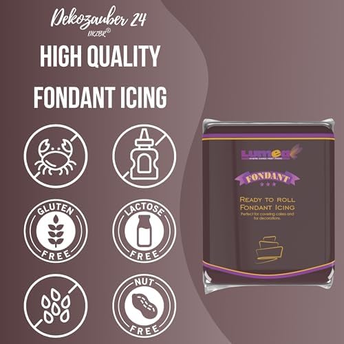 Dekozauber24 Fondant brown, 1.1 LB, for cakes and figurines, gluten free, slight vanilla taste, brown fondant icing ready to roll for edible cake decoration