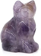 1.5" Cat Statue Stone Carving Natural Gemstone Crystal Quartz Chakra Animal Figurine Home Decoration 1pc,Amethyst