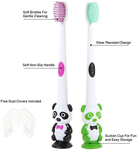 Newday Kids toothbrushes 6 Pack Set Soft Bristles with Suction Cup, Includes Travel Covers, Bear Panda toothbrushes for Kids Boys & Girls, Toddlers &Children Teeth
