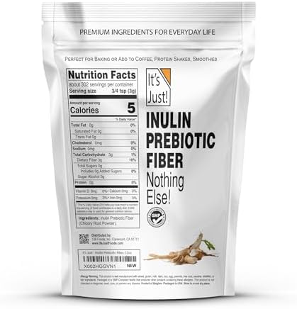 It's Just! - Inulin Prebiotic Fiber, Water Soluble, Chicory Root Powder, Promotes Gut Health, Made in USA, Product of Belgium, Vegan/Keto Friendly