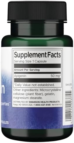 Swanson Apigenin Bioflavonoid Supplement for Adults Seeking Natural Sleep, Relaxation, and Stress Relief Support - 50 mg (90 Vegan Capsules)