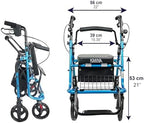 KMINA 2 in 1 Rollator Walker Wheelchair Combo for Smooth Terrain, Foldable Aluminum Rollator with Footrests and Pressure Brakes, Convertible to a Transport Chair, Blue