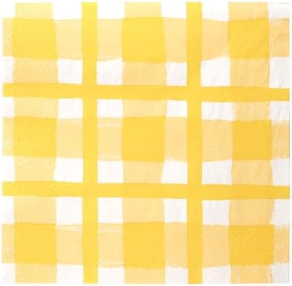 Talking Tables 20 x Yellow Gingham Disposable Napkins, Recycled Checkered Paper Serviettes for Picnics & Al Fresco Summer Dining Eco-Friendly for Birthday Easter, Weddings, BBQ, Decoupage 3ply 33cm