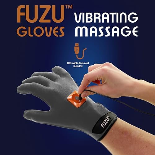 Fuzu Vibrating Massage Gloves Used for Couples Massages, Massaging Sore Muscles, Back, Neck, Shoulders, Legs, 20 Speeds & Patterns, Rechargeable & Waterproof | Pair, Eco-Friendly Packaging Grey Large