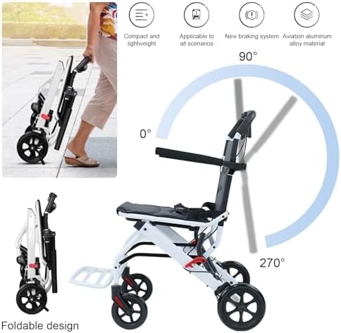 Foldable Wheelchairs for Adults,18lbs Lightweight Transport Wheelchair, Easy to Travel, Portable Travel Wheelchair for Seniors, Wheel Chair with Flip-up Armrest [US Fast Arrival] White