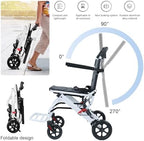 Foldable and PortableTravel Wheelchair,Lightweight Transit for Adults,Ergonomic Design Wheelchair with Adjustable Safety Strap Carbon Steel Frame PU Wheels for Smooth Rid A