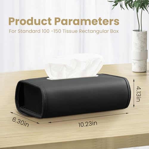 Car Tissue Holder, WHHMK Tissue Box Cover Keep Car Tidy, Premium PU Leather Backseat Napkin Rectangle Organizer, Extra Large Tissue Box Storage in Auto Fits for 100-150 Regular Size Tissues, Black