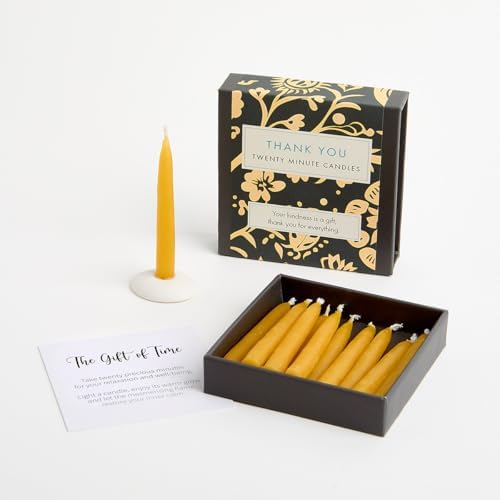 Signature Collection – Thank You (Folk). 12 x Twenty Minute Candles with a Ceramic Holder.