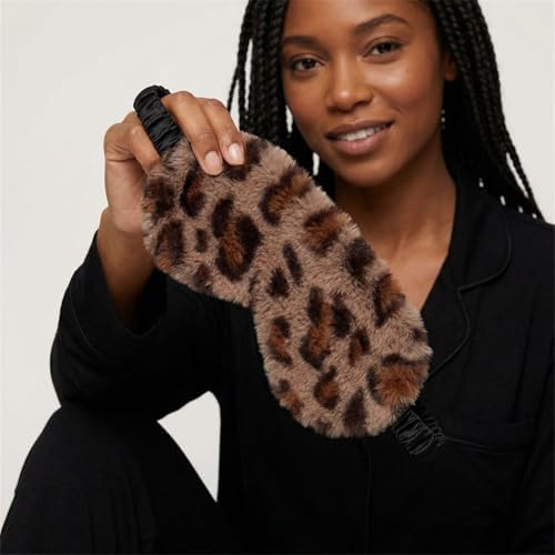 1Pcs Plush Eye Mask Soft Sleeping Eye Cover Furry Blindfold Comfortable Night Mask for Women Men Travel Rest Home Use (Dark Leopard Print)