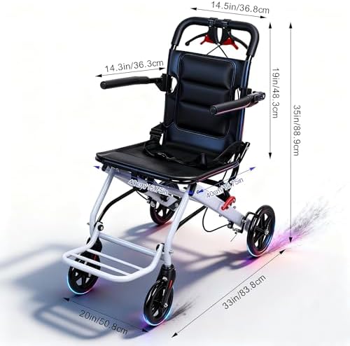 Wheelchair for Adults, Folding Wheelchairs,Portable Transport Wheel Chairs for Seniors, Lightweight Travel Wheelchair, with Adjustable Safety Strap Aluminum Frame PU Wheels,220LB, for Travel