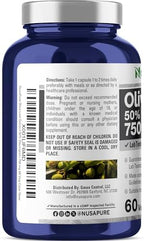 NusaPure Olive Leaf Extract 750 mg - 50% Oleuropein - Vegan and Vegetarian Non-GMO - Super Strength - No Oil - 60 Capsules