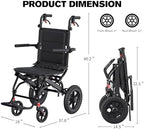 Ultra-Lightweight Folding Wheelchair, Travel Wheelchairs with Foldable Pedals and Flip-Backs Arms, Handbrake & Telescopic Handle, Handle Manual Wheelchair 12" Wheel