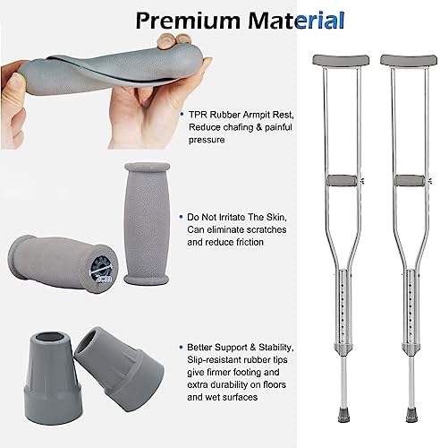 Crutch Pads and Caps Set (6 Pcs) - Comfort Padding for Armpits and Hand Grips with Replacement Feet Caps, Universal Fit for Standard Crutches - Relief Accessories for Adults and Kids