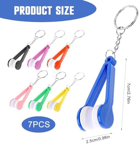 7 Pcs Glasses Cleaner Tool, Mini Sun Glasses Eyeglass Microfiber Spectacles Cleaner with Keychain, Soft Cleaning Cloth Clip for Sunglasses, Eye Glasses Lens Surface Cleaner (7 Colors)