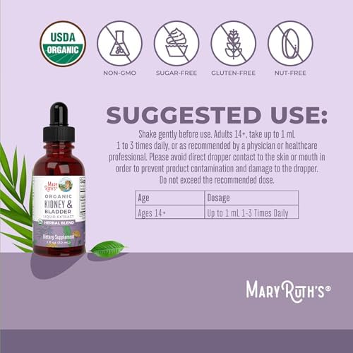 MARYRUTH'S Organics Herbal Supplement Drops | Support Renal & Urinary Systems | Juniper Berry | Cleavers | Dandelion | Hawthorn | Horsetail & Chanca Piedra | Vegan | Non-GMO | 1 Fl Oz