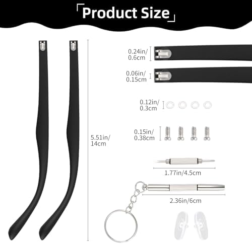 1 Pair Glasses Arm Replacement Kit, Universal Eyeglasses Repair Kit,Black Glasses Legs Replacement Eyeglass Arm Replacement Accessories with Screwdrivers, Screws, Washers, Nose Pads(6 mm)