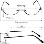 REAVEE 4 Pack Retro Designer Alloy Half Moon Reading Glasses for Women Men Half Frame Spring Hinge Stylish Slim Reader with Pouch, Black, Red, Gold and Blue, 2.0