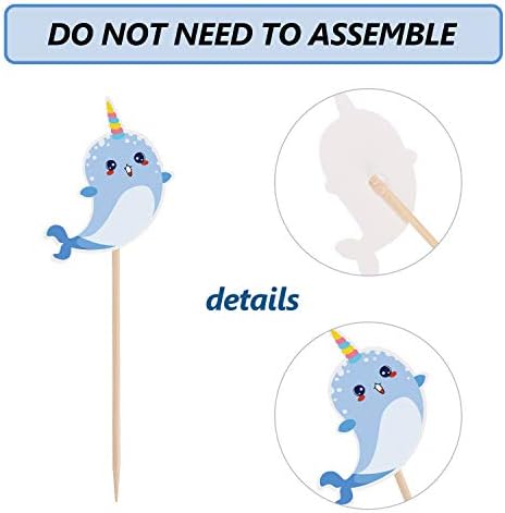 48 Pcs Narwhal Cake Toppers Narwhal Cupcake Toppers Ocean Birthday Party Decorations Supplies Under the Sea Blue Ocean Themed Party Baby Shower Birthday Supplies