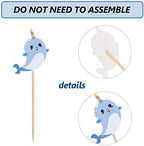 48 Pcs Narwhal Cake Toppers Narwhal Cupcake Toppers Ocean Birthday Party Decorations Supplies Under the Sea Blue Ocean Themed Party Baby Shower Birthday Supplies
