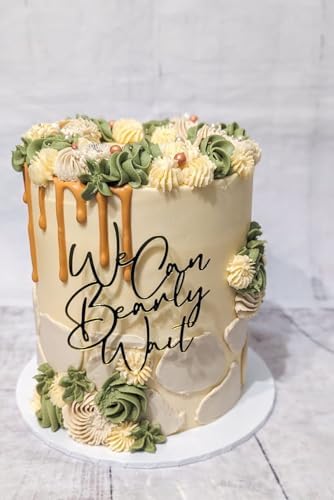 Acrylic We Can Bearly Wait Cake Topper - Gold Bear Cake Decorations for Baby Shower/Gender Reveal Party Supplies