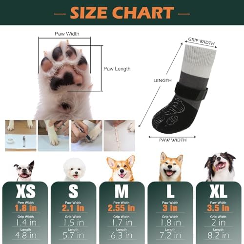 EXPAWLORER Anti Slip Dog Socks to Prevent Licking Paws,Dog Shoes for Hot Pavement, Dog Booties for Hardwood Floors, Dog Boots & Paw Protectors with Grippers for Small Medium Large Senior Dogs Black XS