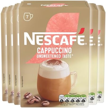 NESCAFÉ Cappuccino Unsweetened Instant Coffee Sachets x7 (Pack of 6, Total 42 Sachets)