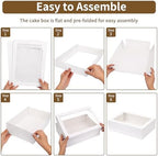 Moretoes 10pcs 14x10x4in Sheet Cake Boxes with Cake Board, White Rectangle Bakery Boxes with Window, for Quarter Sheet Cakes, Donuts, Cupcakes, Brownie&Pie