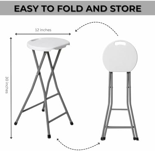 30 Inch Tall Folding Stool Chair | Heavy Duty Plastic Stool Chair | Portable Foldable Bar Height Stools with Handle for Indoor & Outdoor | Bar Stools with Footrest | 300lbs Capacity | White (1)