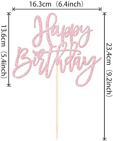 1 PCS Happy Birthday Cake Topper Glitter Cake Pick for Celebrating Anniversary Theme Party Cake Decorations Supplies Light Pink