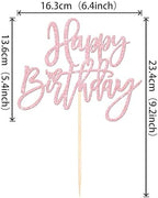 1 PCS Happy Birthday Cake Topper Glitter Cake Pick for Celebrating Anniversary Theme Party Cake Decorations Supplies Light Pink