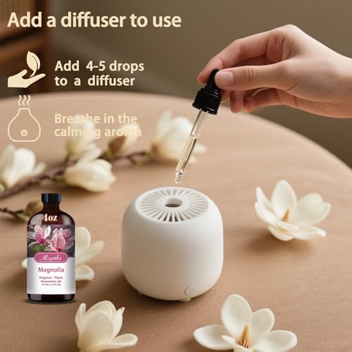 Magnolia Essential Oil – MLYNKL Magnolia Oils 4.33 fl oz for Diffusers, Humidifiers, Massage, DIY Candles, Soap, Cleaning, Home, Yoga, Office, Gifts - 130 ml