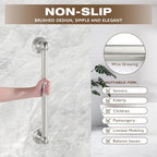 Anti Slip Shower Grab Bar, Safety Bathroom Assist Handle, ADA Compliant Handrail, Heavy Duty Handicap Grab Bars for Elderly, Injured, Senior, Children (Brushed Nickel, 12 Inches)