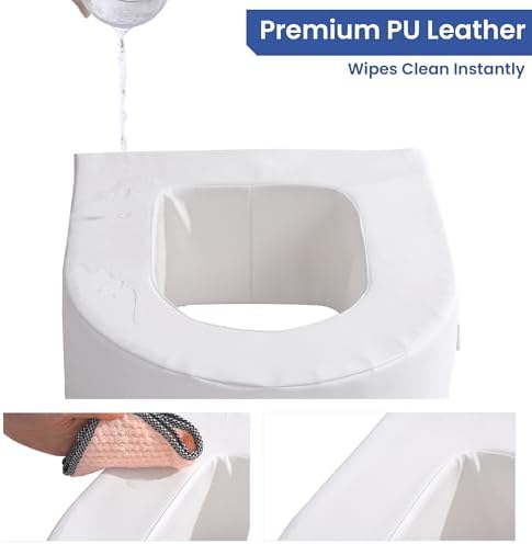 MABOZOO 6-Inch Toilet Seat Cushion, PU Leather Padded Toilet Seat Riser for Seniors, Foam Commode Cushion for Elderly, White