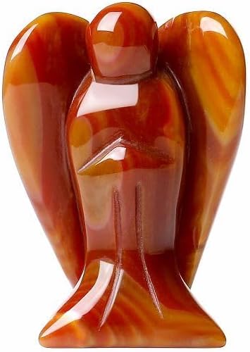 YATOJUZI 2" Red Carnelian Angel Decors Natural Healing Crystals Polished Carved Gemstones Stones Hand Guardian Cute Sculpture Statue Reiki Energy Figurines Home Room Office Desk Decor Gifts for Women