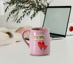 Mom Mug Cup for Mother Day,Birthdya,Christmas Gifts Pink coffee Mug Larege Tea Cup for Mom Gift Hand-Engraved Double Hearts and Mum - Novelty Coffee Mugs (Pink)