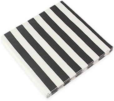 Paper Napkins White Black Stripes, Decorative Dinner Luncheon Napkins for Party Events 100count, folded 6.5” x 6.5”, unfolded 13” x 13”