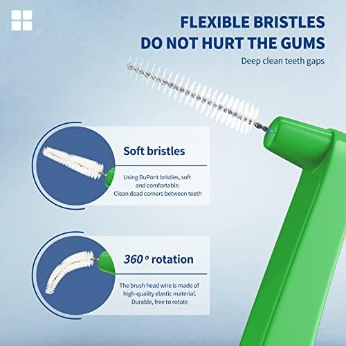 80 Count Interdental Brush Cleaners Dental Brushes Toothpick Tooth Flossing Head Oral Dental Hygiene Brush Interdental Angle Brushes with Portable Case Easy Use for Tooth Cleaning (Green, Tight Teeth)