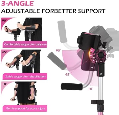 Dyna-Living Ergonomic Forearm Crutches for Adults - 3 Adjustable Angles Folding Forearm Crutches, Lightweight Aluminum Crutches with Adjustable Elbow Elastic Band