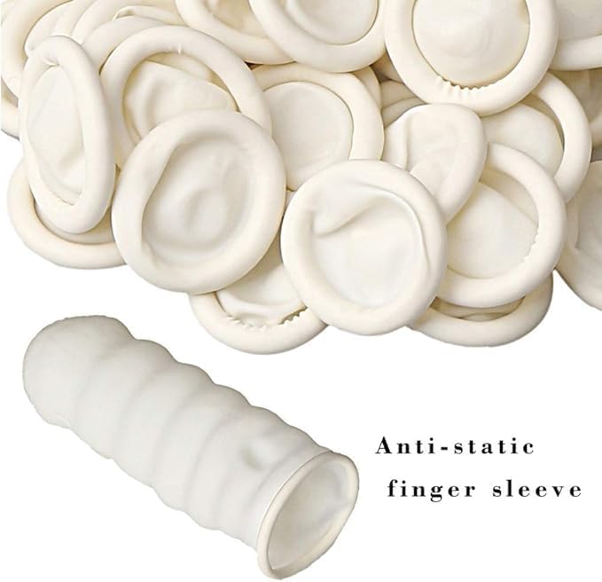 DJCIW 100PCS Disposable Latex Finger Cots,Medium Size, Fingertip Protector Gloves for Electronics Repair, Crafts, Medical Use and Industrial Applications,Thumb Covers for Finger Protection White