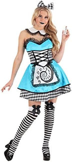 Women's Sexy Dark Alice Costume Dress with Apron, Collar, Headband and Stockings - Gothic Wonderland Style