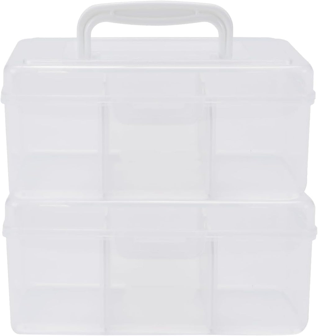 First Aid Box and Pet Frist Aid Storage Bin, Plastic Medicine Kit Case Empty, Divided Medicine Storage Box with Locking Lid & Handle, Traveling Emergency Supply Organizer for Family and Pet
