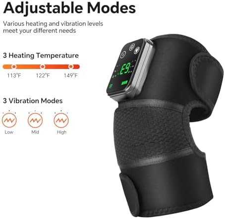 Cordless Heated Knee Massager, Knee Massager with Heat, Knee Massager for Pain Relief, Knee Heating Pad for Knee Pain Relief, FSA Eligible HSA, Heated Knee Brace Wrap, Black