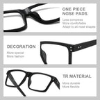 Reading Glasses for Men - 4 pack Classic Square TR Frame Readers with Spring Hinge