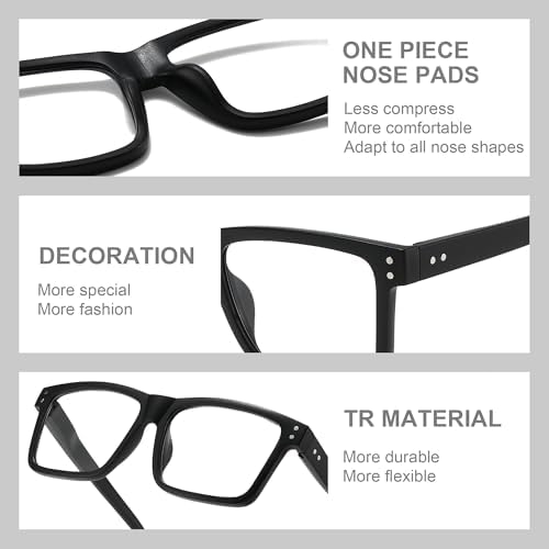 Reading Glasses for Men - 4 pack Classic Square TR Frame Readers with Spring Hinge