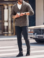 Mens Cable Knit Cardigan Sweater Shawl Collar Loose Fit Long Sleeve Casual Cardigans