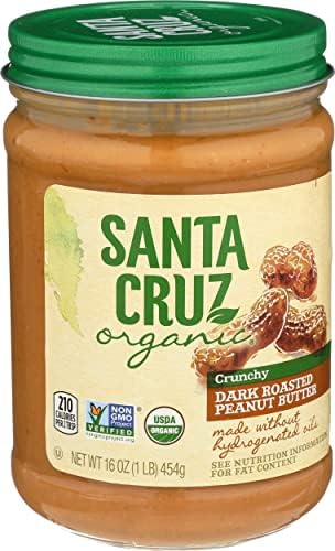 Santa Cruz Organic Crunchy Dark Roasted Peanut Butter, USDA Certified Organic, Non-GMO, 16 Oz (Pack of 6)