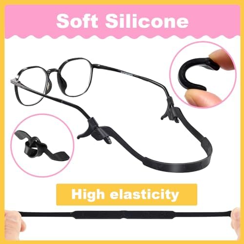 SMARTTOP Kids Glasses Strap with Storage Box, 8 Pack Eyeglass Sunglasses String Strap Holder Eyewear Retainer, Silicone Elastic Sports Toddlers Glasses Strap with Ear Grips 8 Colors